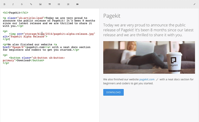 Animated image of the HTML/Markdown editor